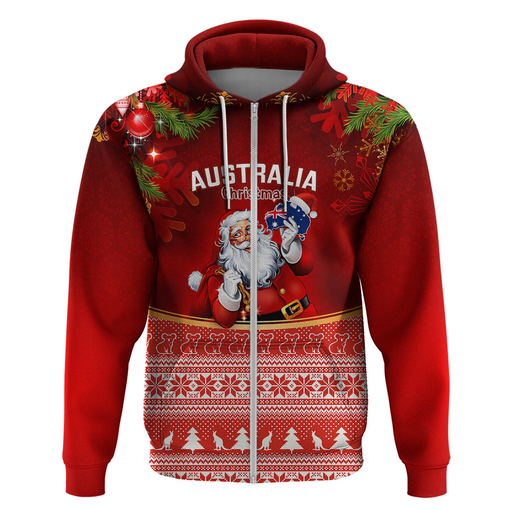 Australia Christmas Hoodie Xmas In July Happy Santa Claus With Map Red Style - Vibe Hoodie Shop