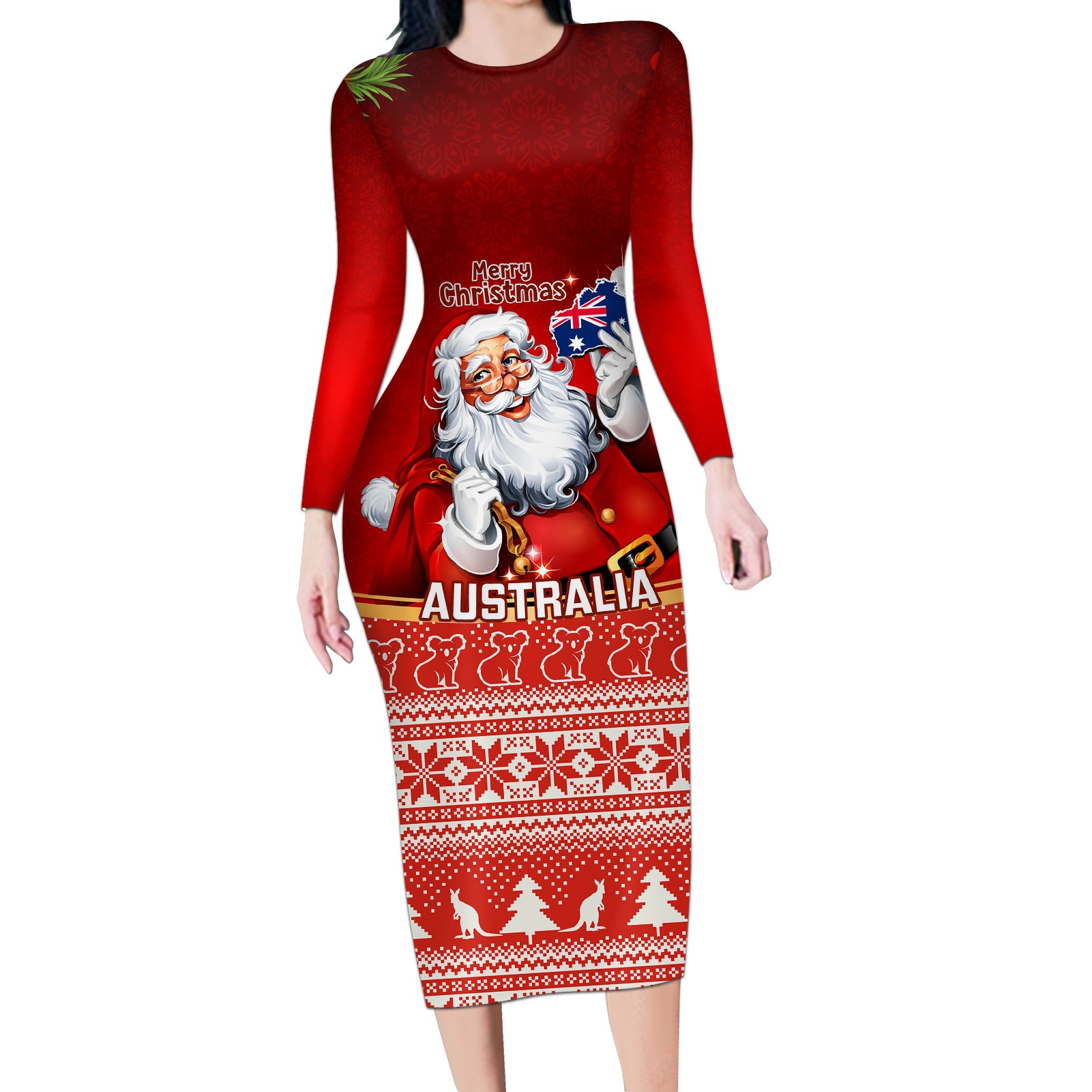 australia-christmas-long-sleeve-bodycon-dress-xmas-in-july-happy-santa-claus-with-map-red-style