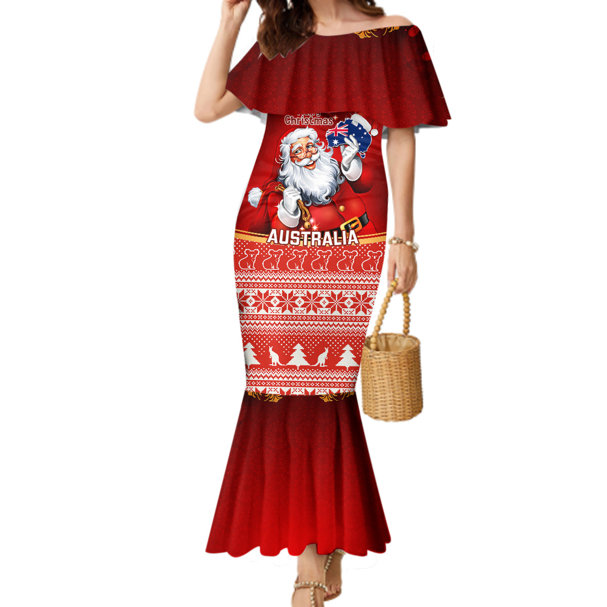 australia-christmas-mermaid-dress-xmas-in-july-happy-santa-claus-with-map-red-style