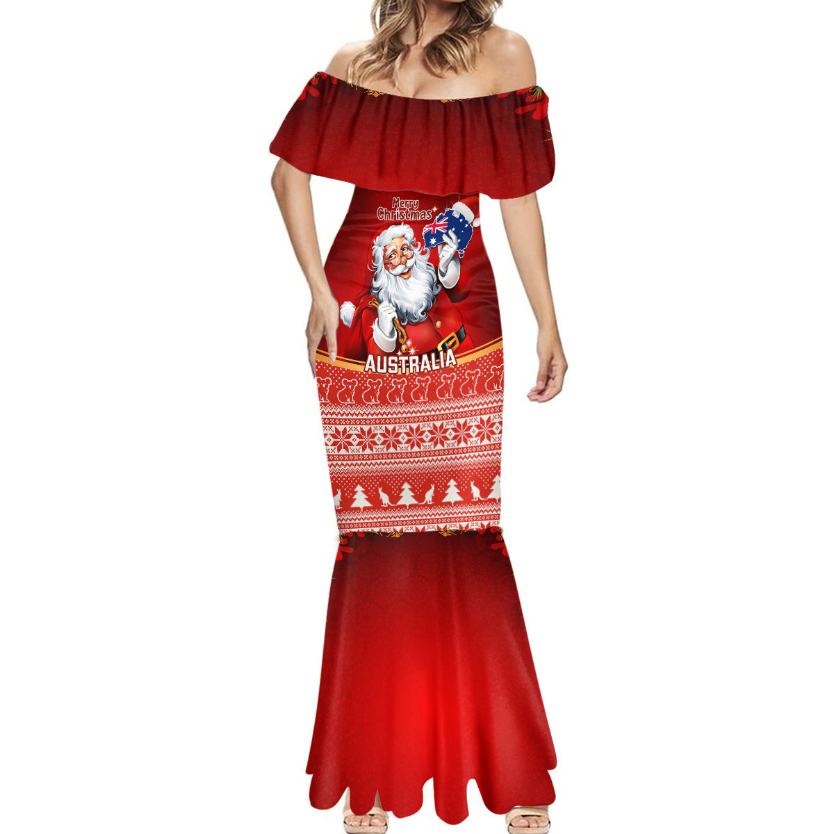 australia-christmas-mermaid-dress-xmas-in-july-happy-santa-claus-with-map-red-style