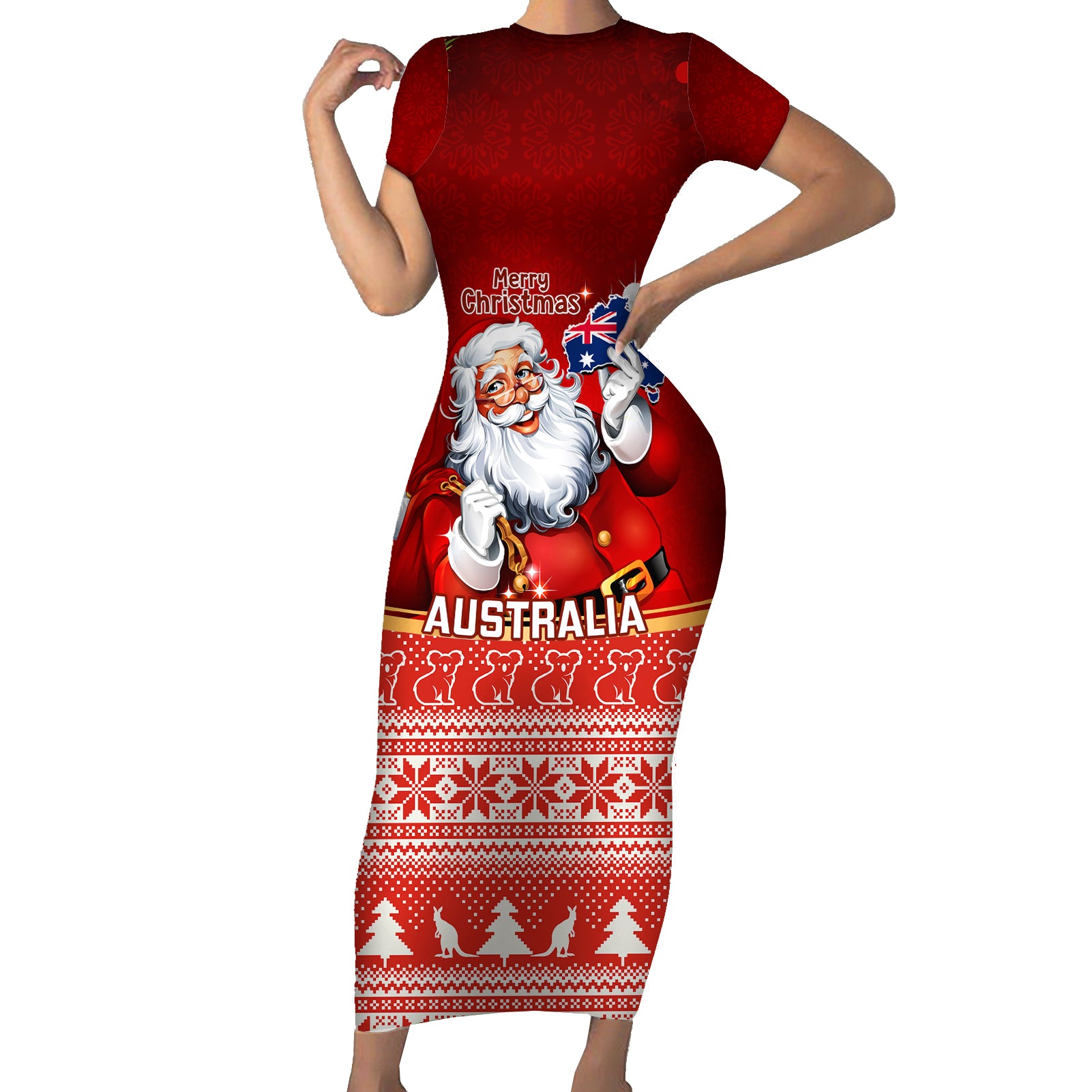 australia-christmas-short-sleeve-bodycon-dress-xmas-in-july-happy-santa-claus-with-map-red-style