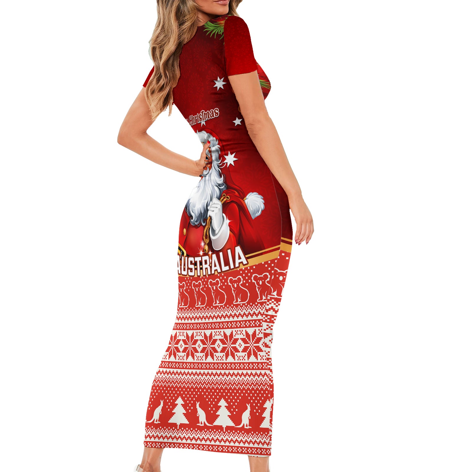 australia-christmas-short-sleeve-bodycon-dress-xmas-in-july-happy-santa-claus-with-map-red-style