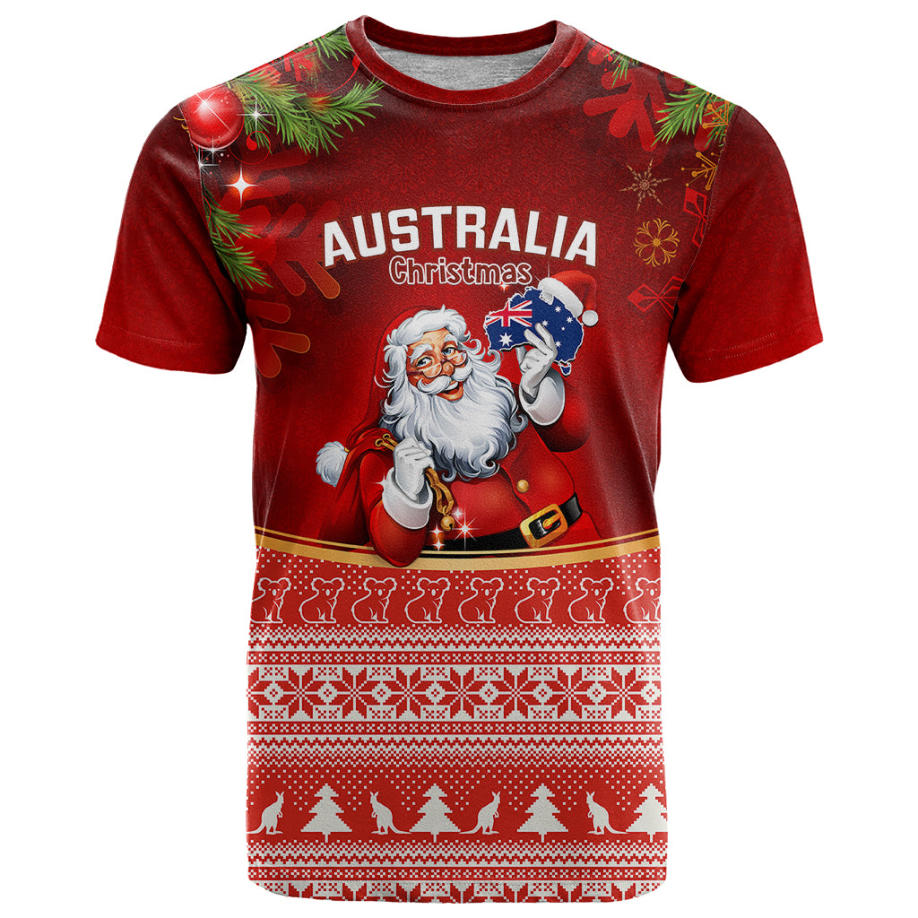 Australia Christmas T Shirt Xmas In July Happy Santa Claus With Map Red Style - Vibe Hoodie Shop