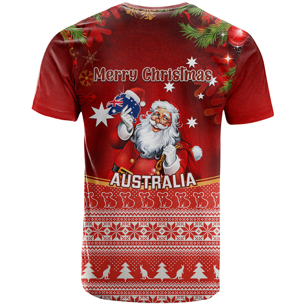 Australia Christmas T Shirt Xmas In July Happy Santa Claus With Map Red Style - Vibe Hoodie Shop