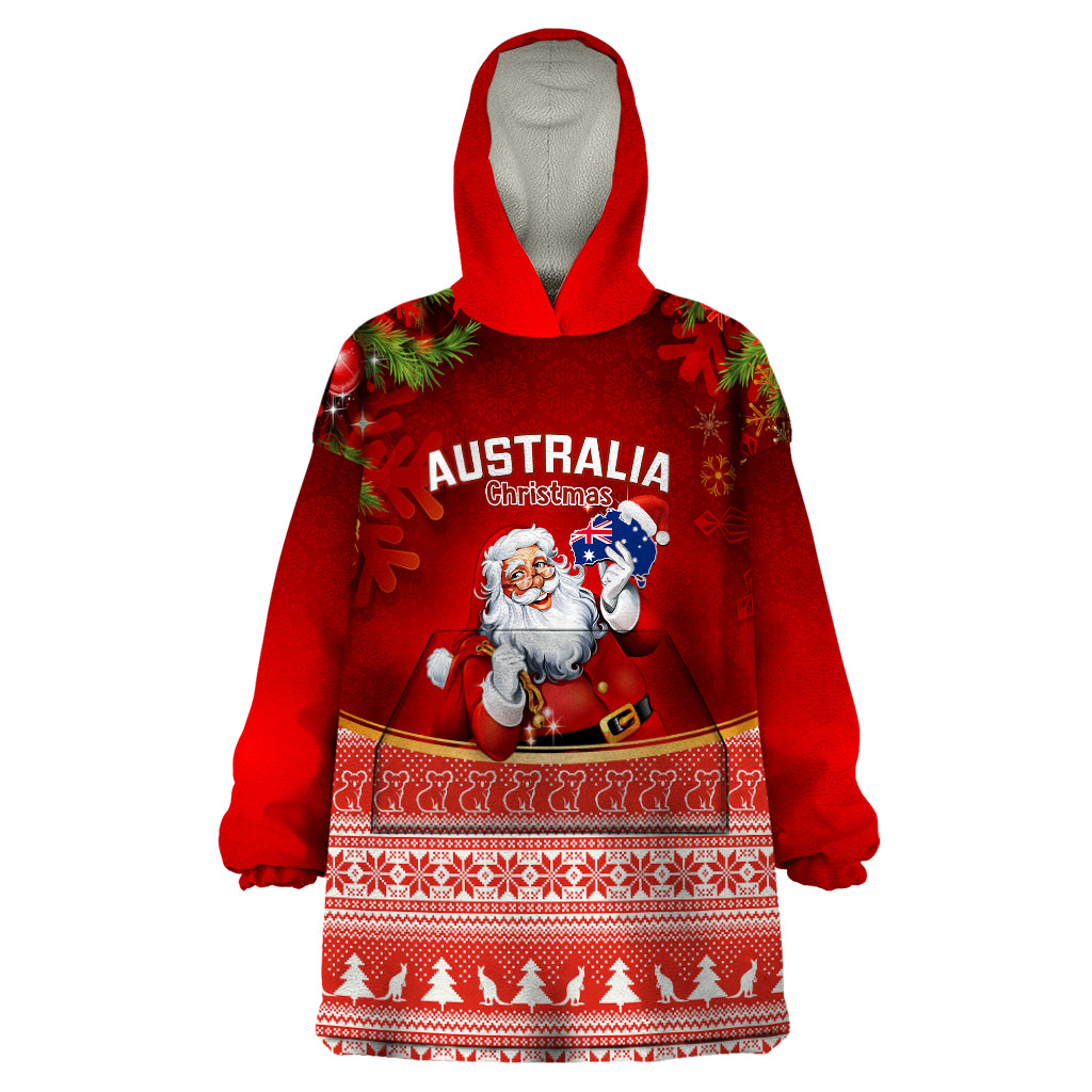 Australia Christmas Wearable Blanket Hoodie Xmas In July Happy Santa Claus With Map Red Style - Vibe Hoodie Shop