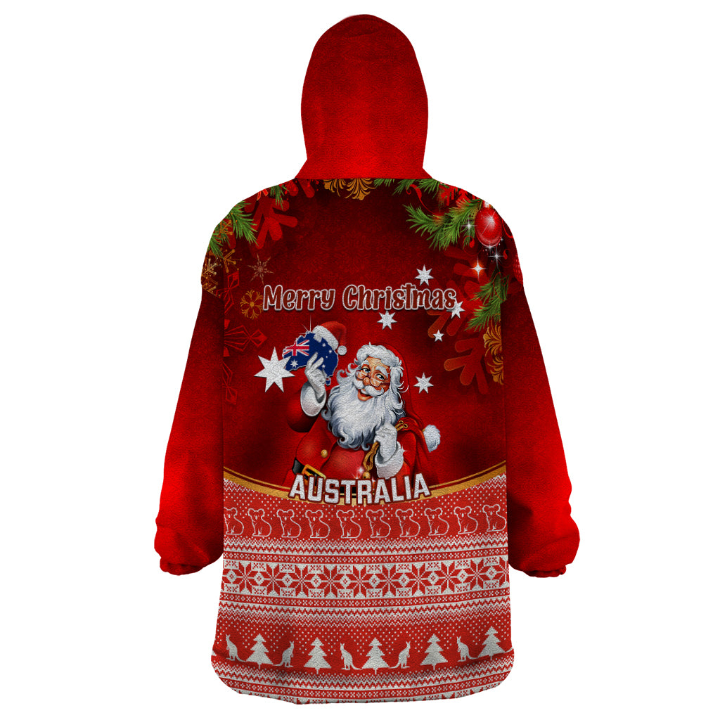 Australia Christmas Wearable Blanket Hoodie Xmas In July Happy Santa Claus With Map Red Style - Vibe Hoodie Shop