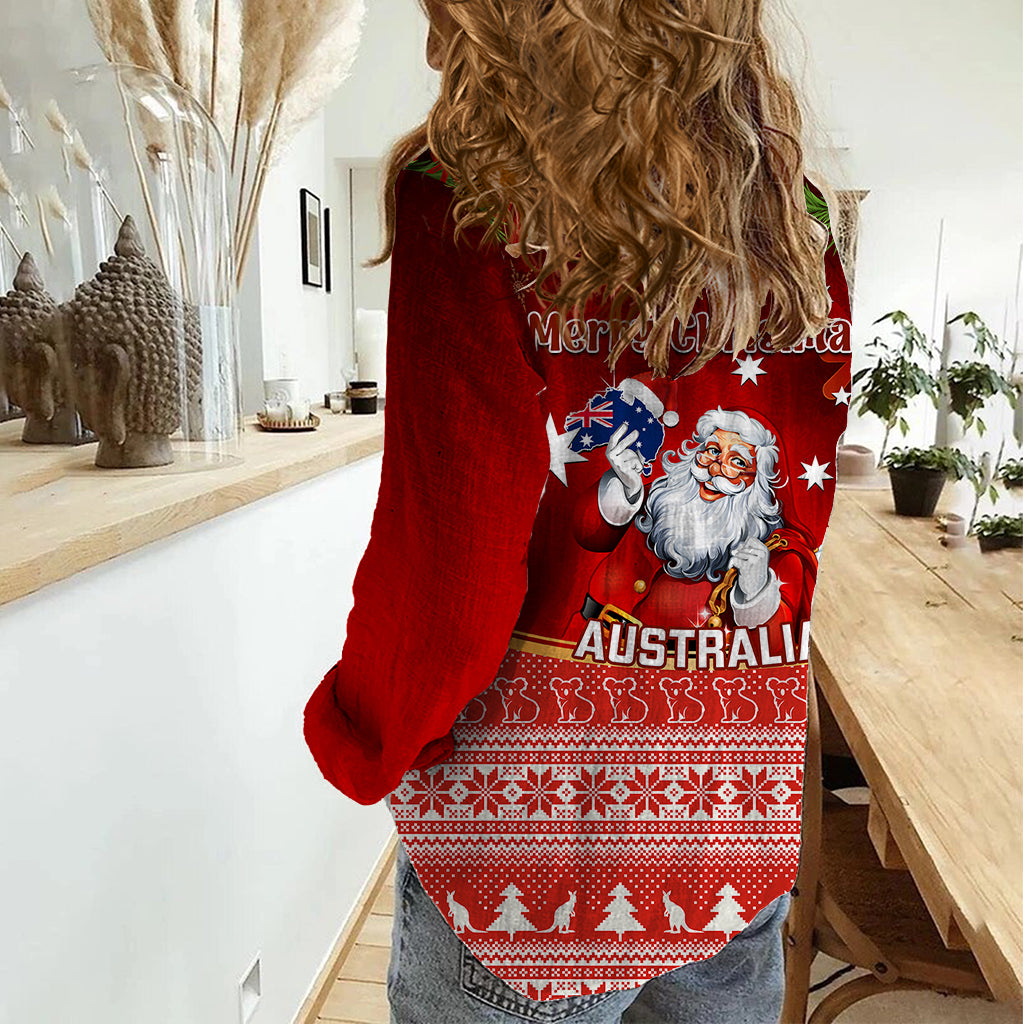 Australia Christmas Women Casual Shirt Xmas In July Happy Santa Claus With Map Red Style - Vibe Hoodie Shop