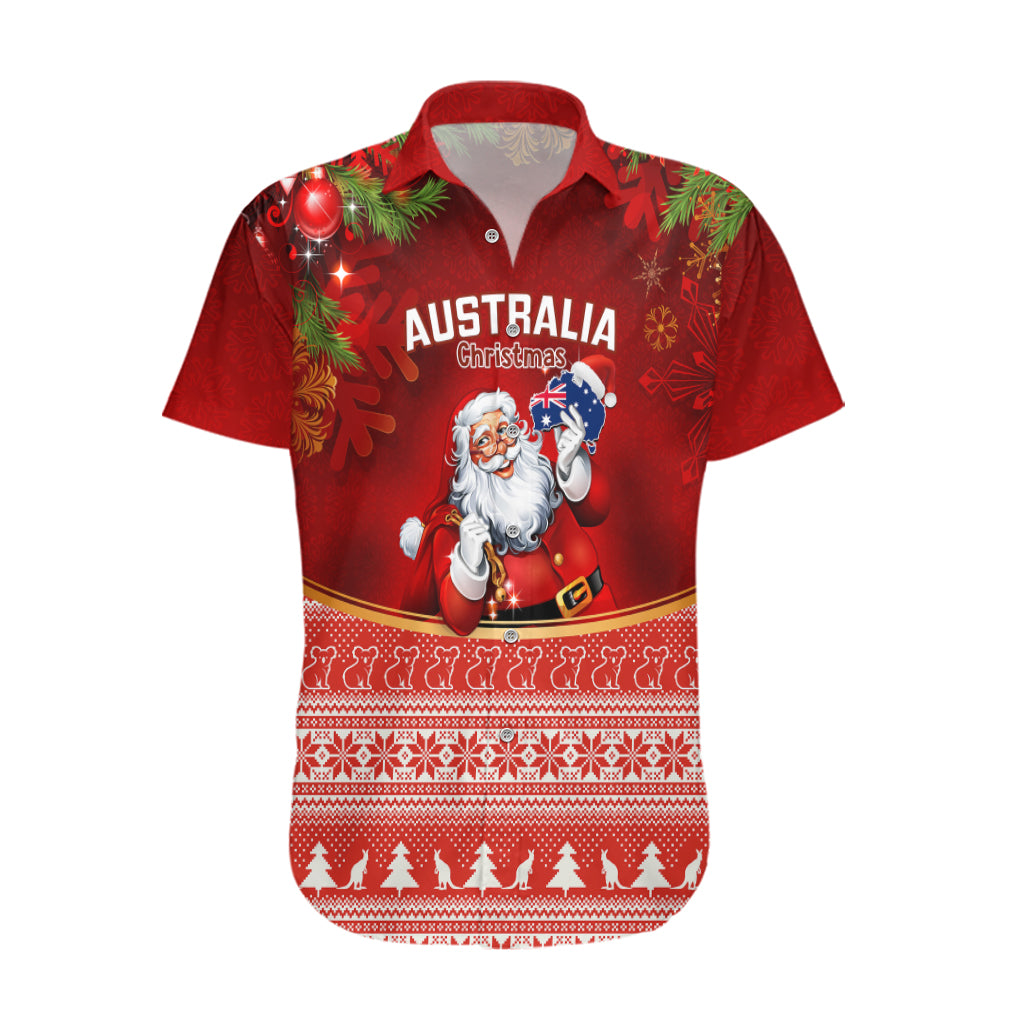Personalised Australia Christmas Hawaiian Shirt Xmas In July Happy Santa Claus With Map Red Style - Vibe Hoodie Shop