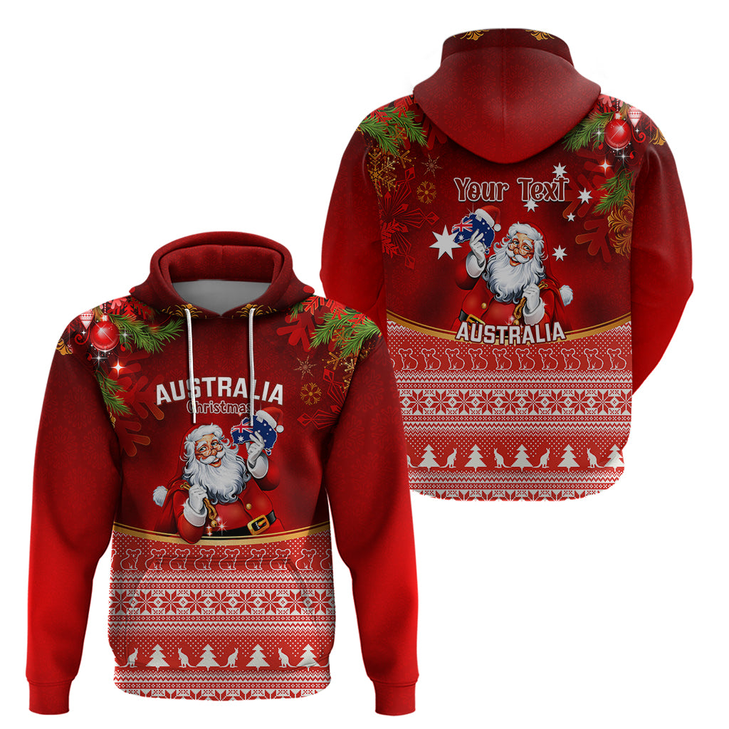 Personalised Australia Christmas Hoodie Xmas In July Happy Santa Claus With Map Red Style - Vibe Hoodie Shop