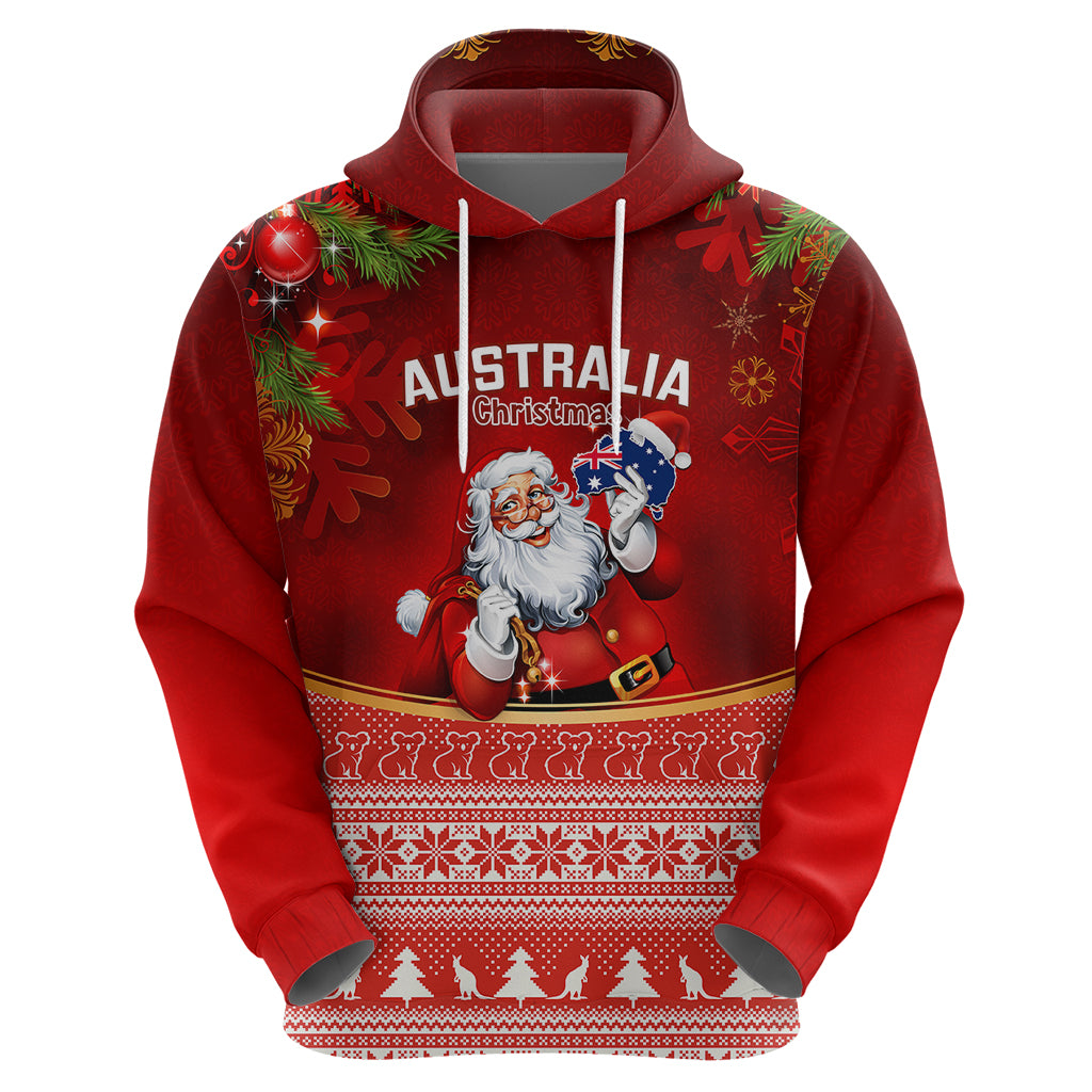 Personalised Australia Christmas Hoodie Xmas In July Happy Santa Claus With Map Red Style - Vibe Hoodie Shop
