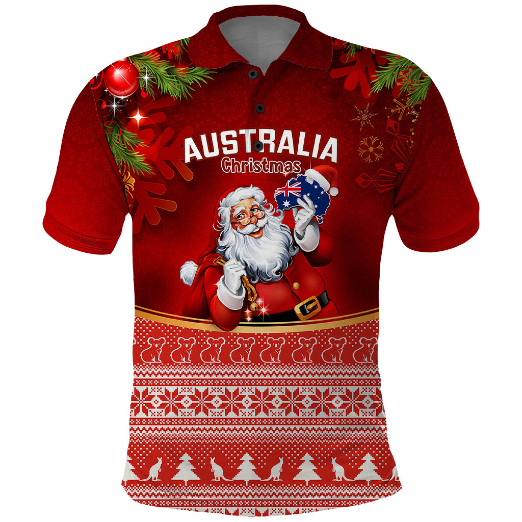 Personalised Australia Christmas Polo Shirt Xmas In July Happy Santa Claus With Map Red Style - Vibe Hoodie Shop