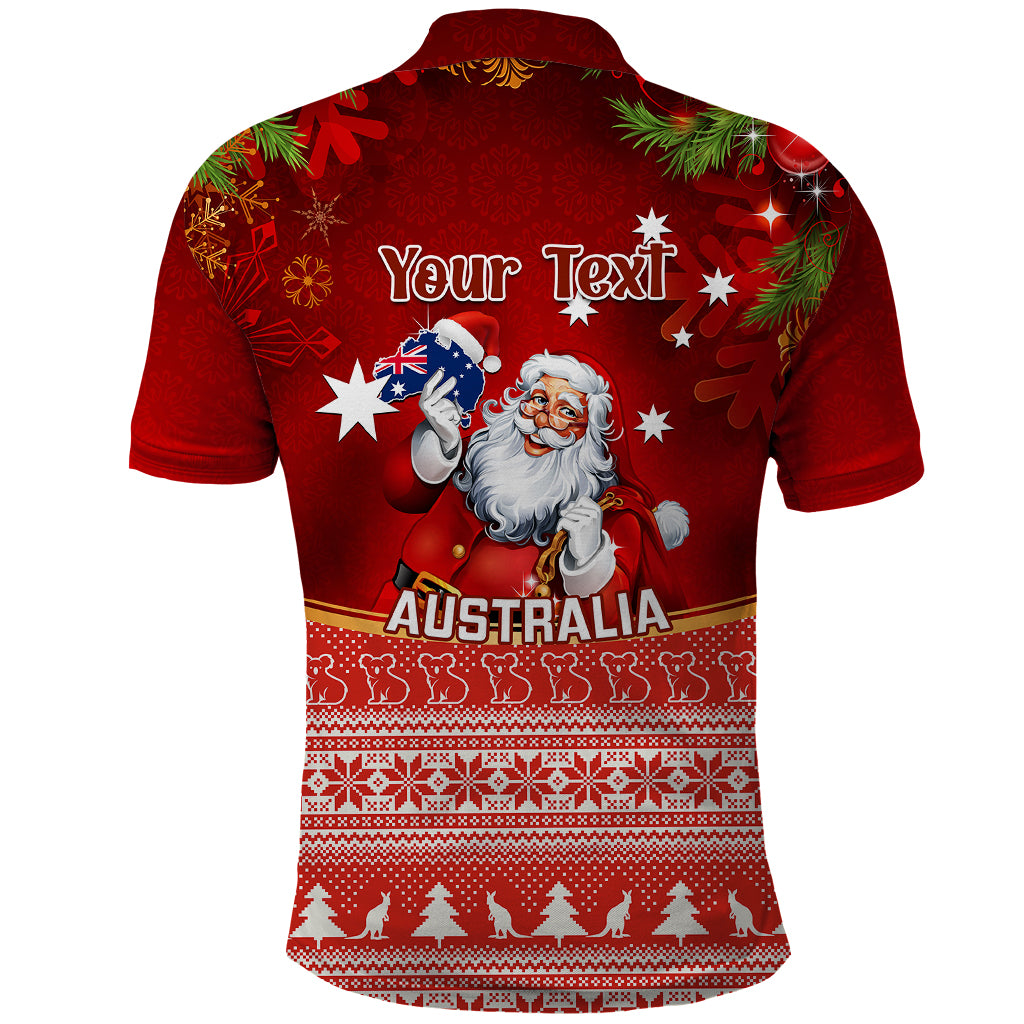 Personalised Australia Christmas Polo Shirt Xmas In July Happy Santa Claus With Map Red Style - Vibe Hoodie Shop