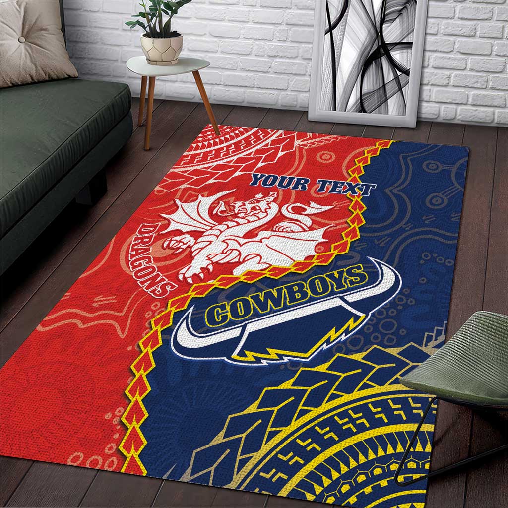 Custom Dragons And Cowboys Rugby Area Rug Aboriginal Mix Polynesian Pattern - Vibe Hoodie Shop