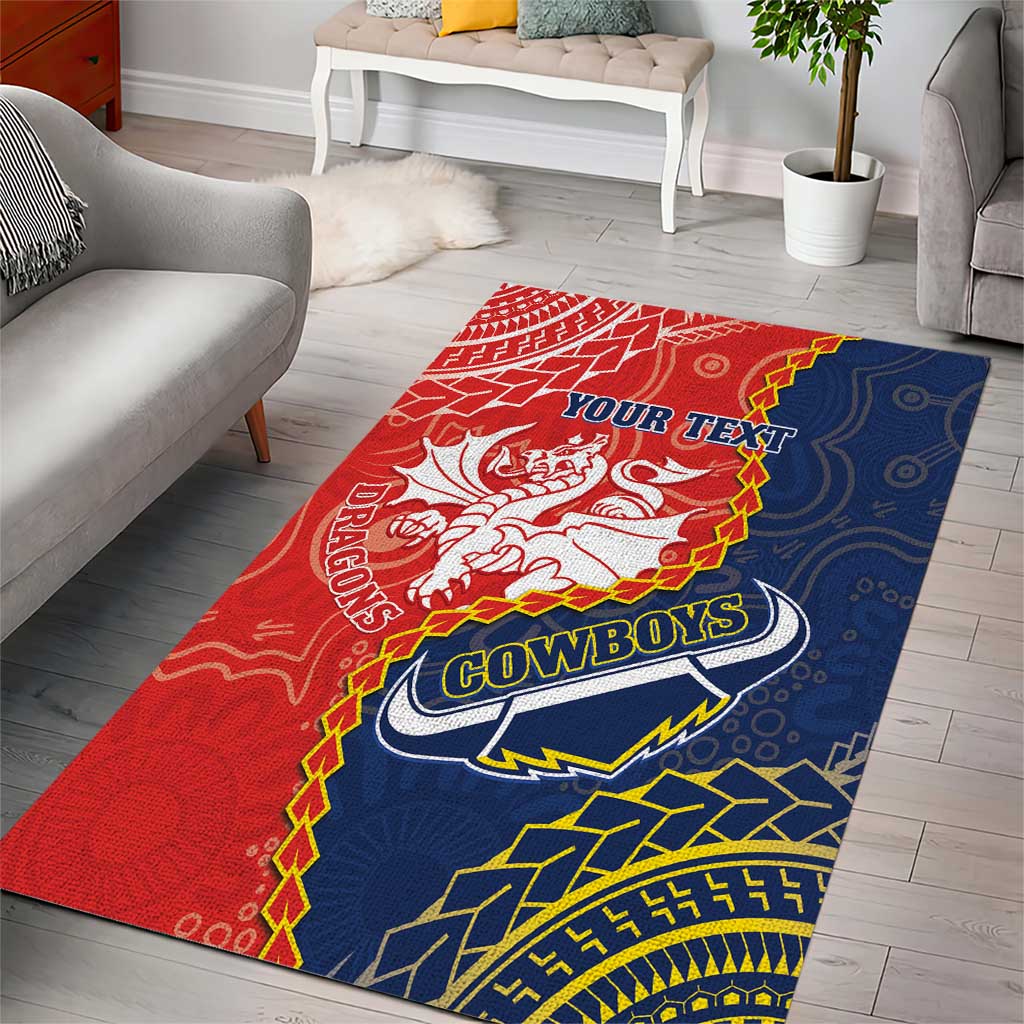 Custom Dragons And Cowboys Rugby Area Rug Aboriginal Mix Polynesian Pattern - Vibe Hoodie Shop