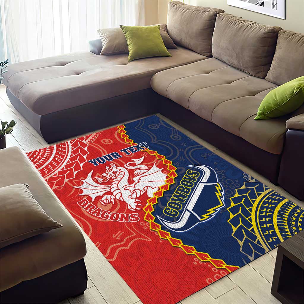 Custom Dragons And Cowboys Rugby Area Rug Aboriginal Mix Polynesian Pattern - Vibe Hoodie Shop