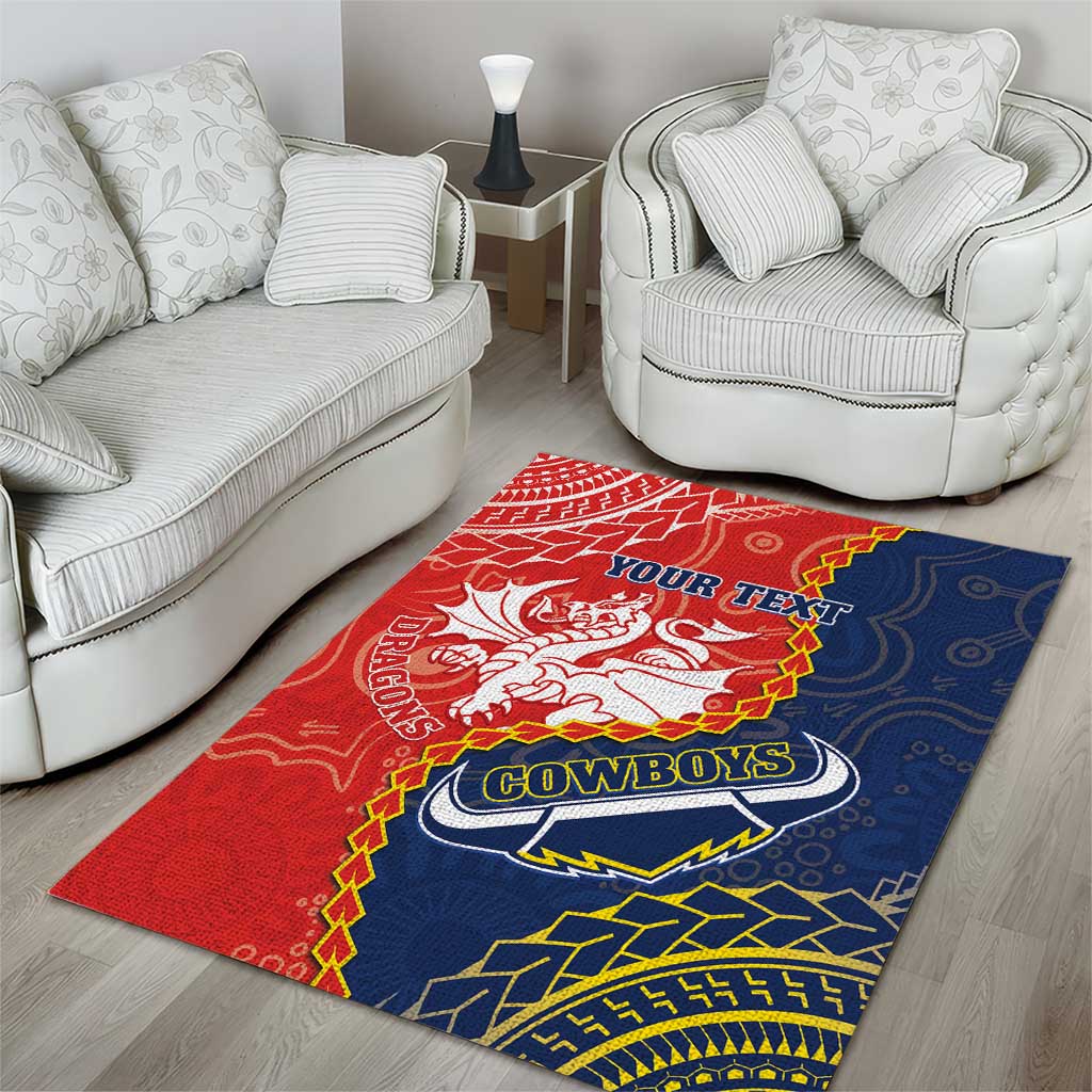 Custom Dragons And Cowboys Rugby Area Rug Aboriginal Mix Polynesian Pattern - Vibe Hoodie Shop