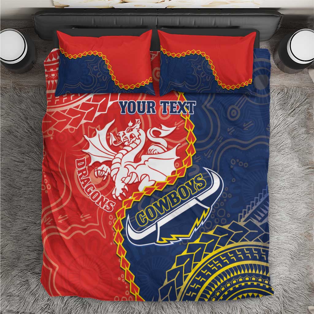 Custom Dragons And Cowboys Rugby Bedding Set Aboriginal Mix Polynesian Pattern - Vibe Hoodie Shop
