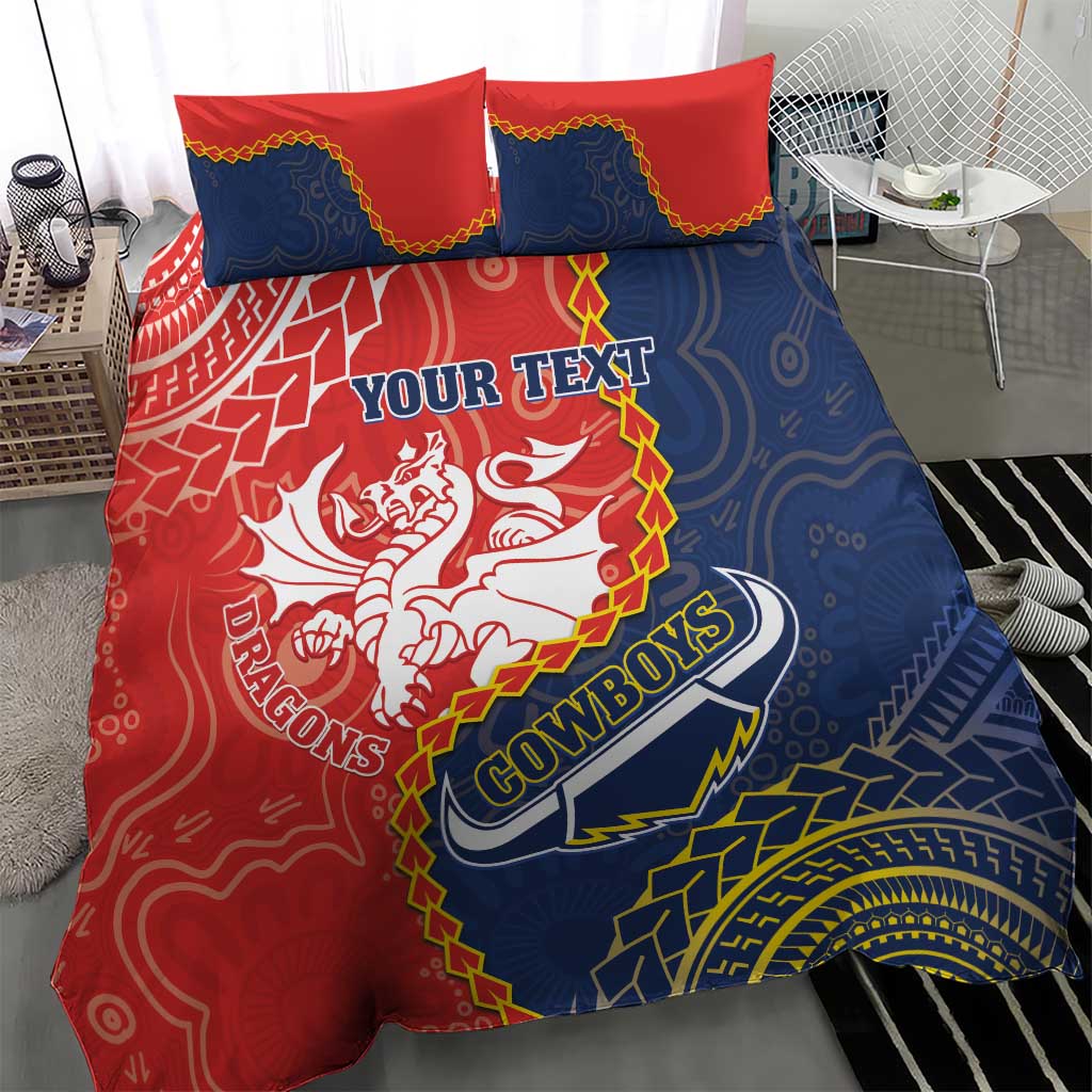 Custom Dragons And Cowboys Rugby Bedding Set Aboriginal Mix Polynesian Pattern - Vibe Hoodie Shop