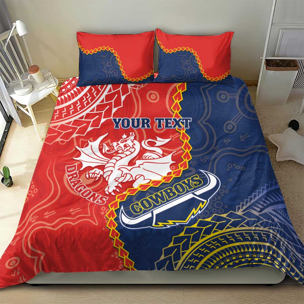 Custom Dragons And Cowboys Rugby Bedding Set Aboriginal Mix Polynesian Pattern - Vibe Hoodie Shop