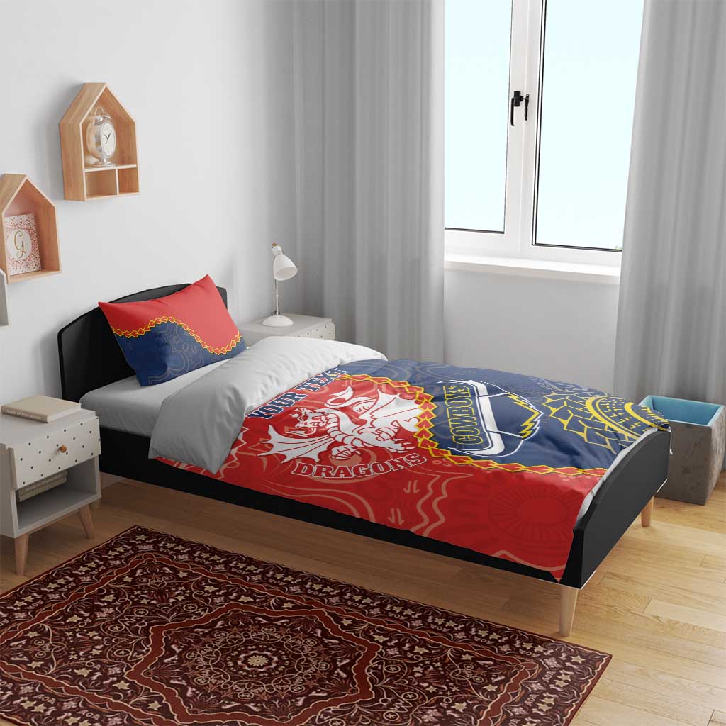 Custom Dragons And Cowboys Rugby Bedding Set Aboriginal Mix Polynesian Pattern - Vibe Hoodie Shop