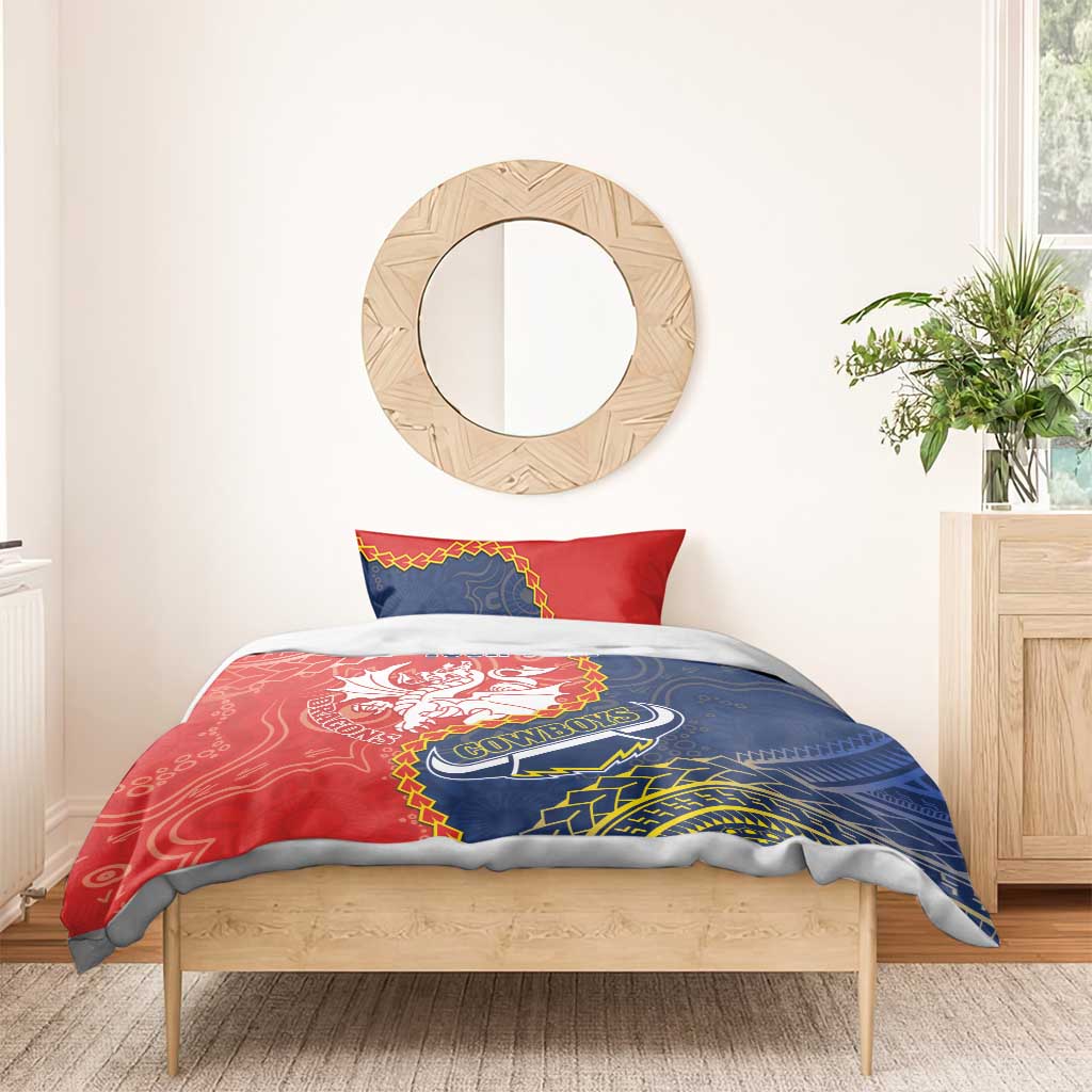 Custom Dragons And Cowboys Rugby Bedding Set Aboriginal Mix Polynesian Pattern - Vibe Hoodie Shop