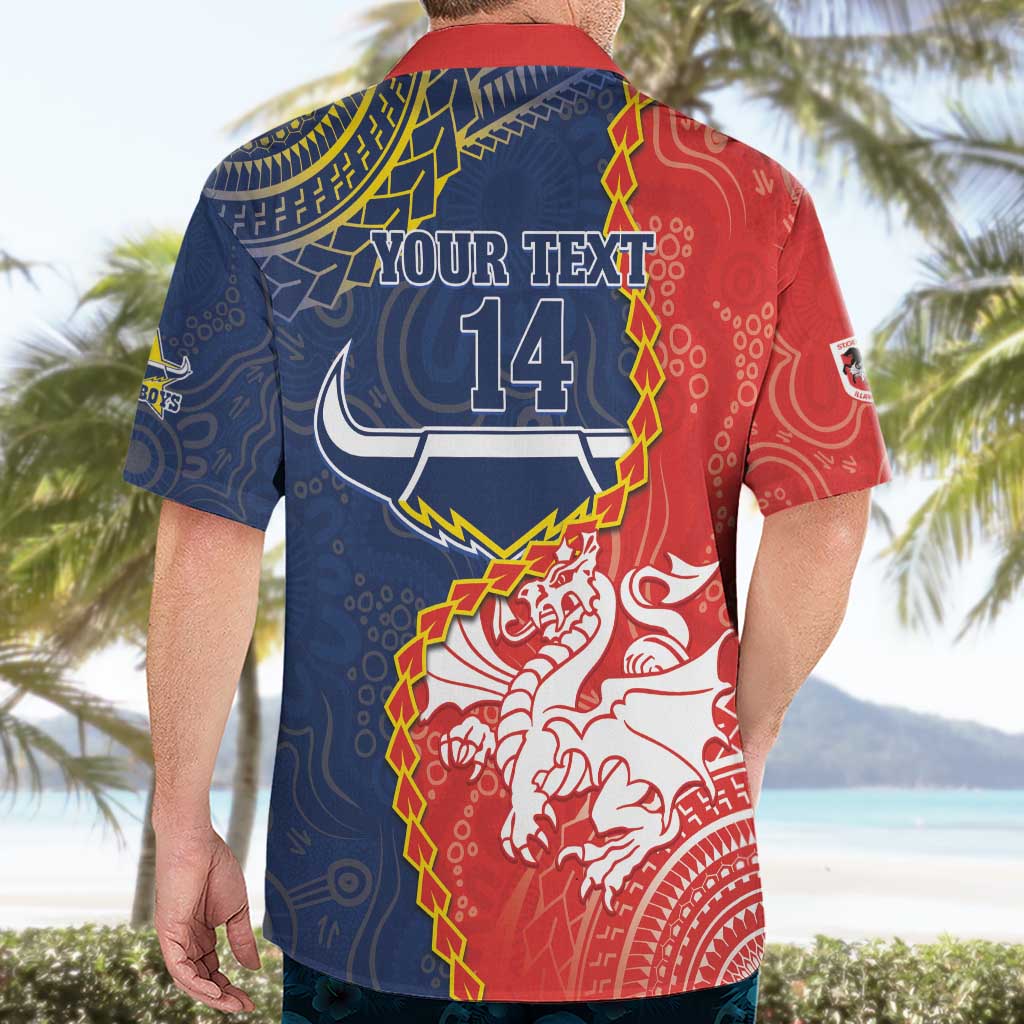 Custom Dragons And Cowboys Rugby Hawaiian Shirt Aboriginal Mix Polynesian Pattern - Vibe Hoodie Shop