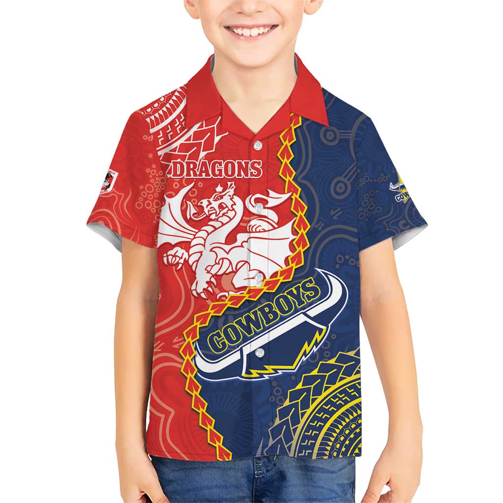 Custom Dragons And Cowboys Rugby Hawaiian Shirt Aboriginal Mix Polynesian Pattern - Vibe Hoodie Shop