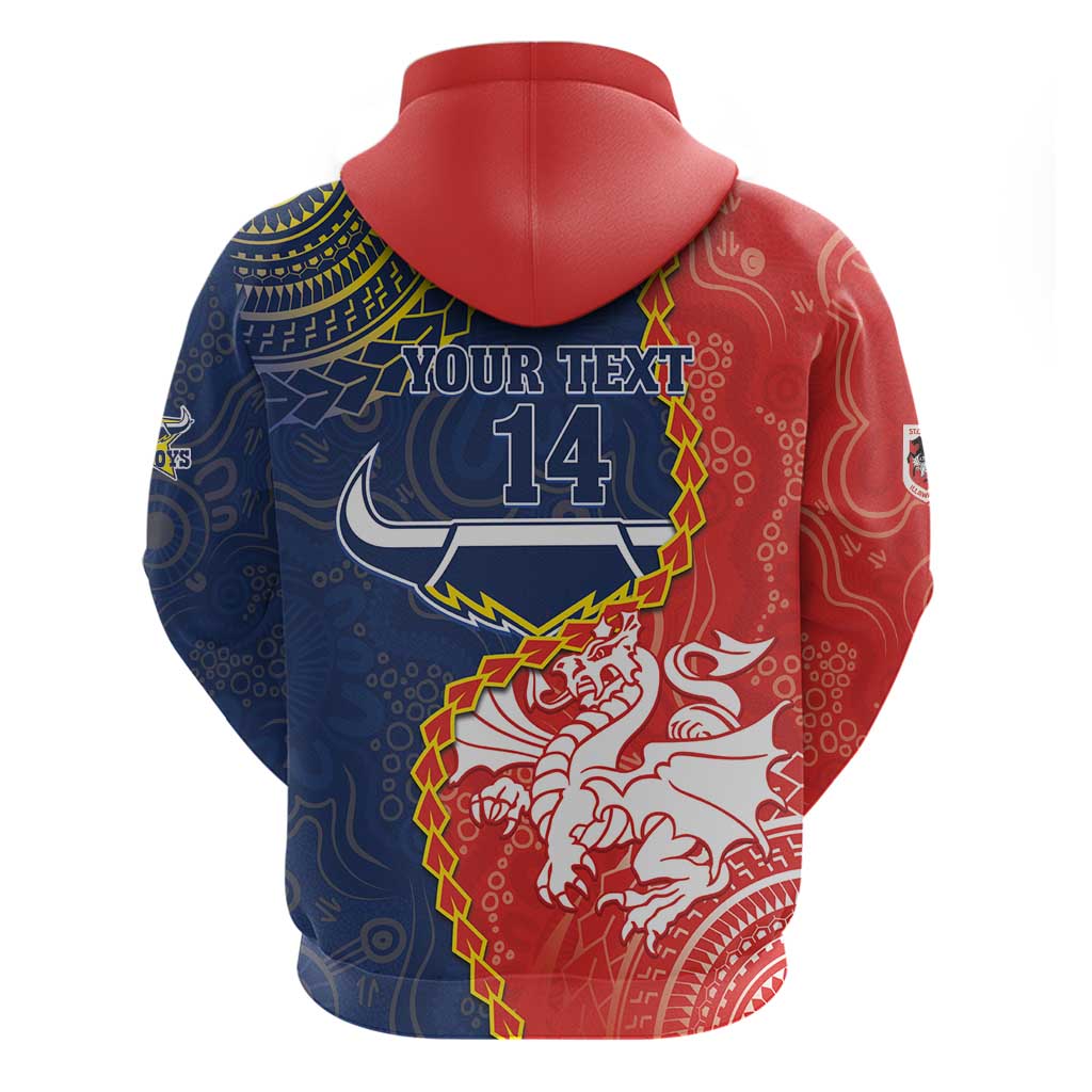 Custom Dragons And Cowboys Rugby Hoodie Aboriginal Mix Polynesian Pattern - Vibe Hoodie Shop