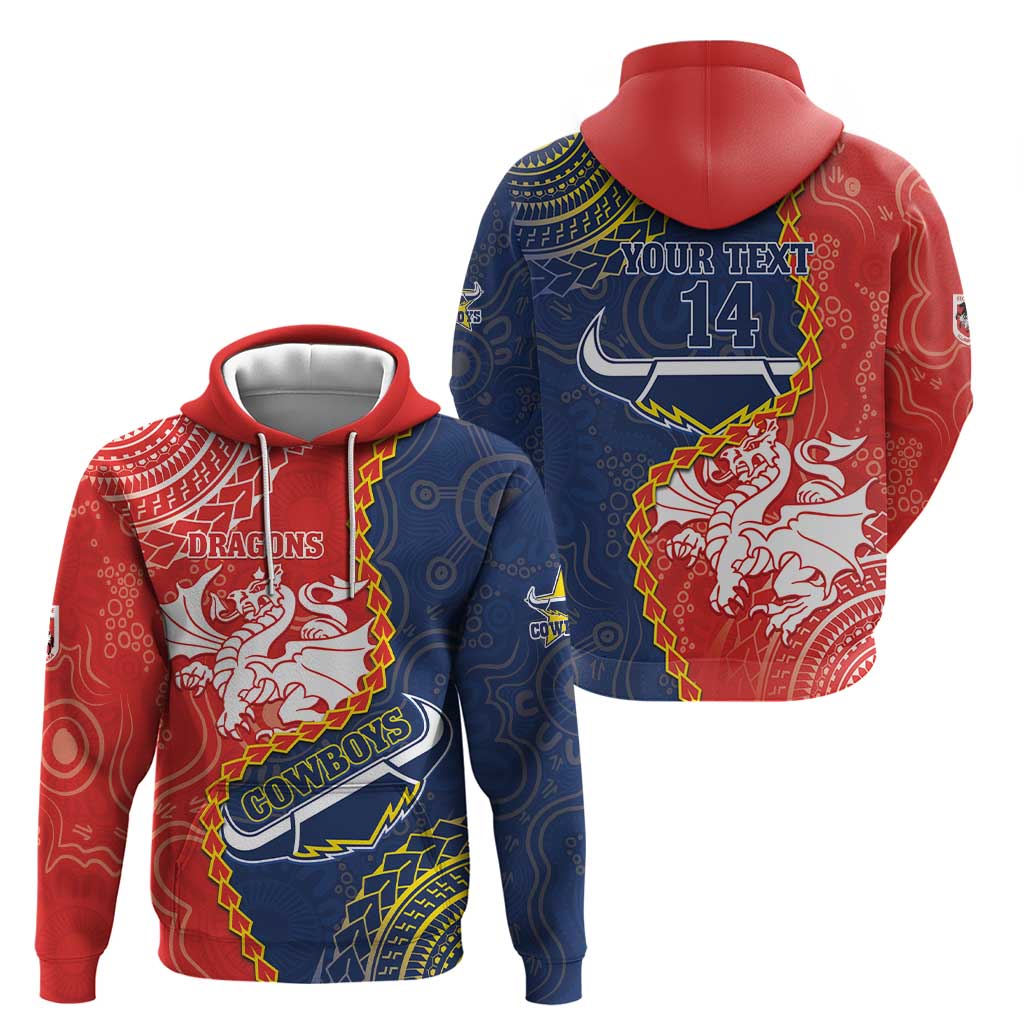 Custom Dragons And Cowboys Rugby Hoodie Aboriginal Mix Polynesian Pattern - Vibe Hoodie Shop