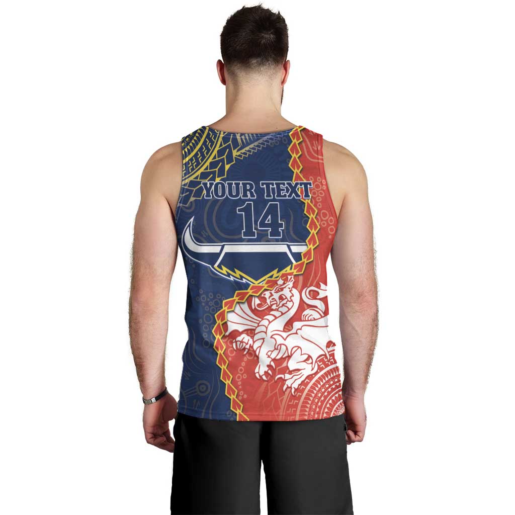 Custom Dragons And Cowboys Rugby Men Tank Top Aboriginal Mix Polynesian Pattern - Vibe Hoodie Shop