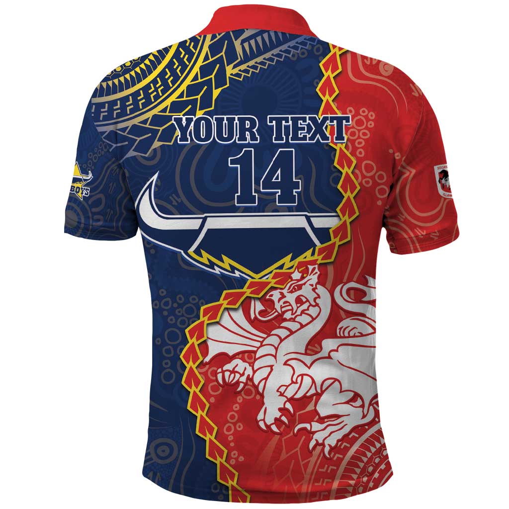 Custom Dragons And Cowboys Rugby Polo Shirt Aboriginal Mix Polynesian Pattern - Vibe Hoodie Shop