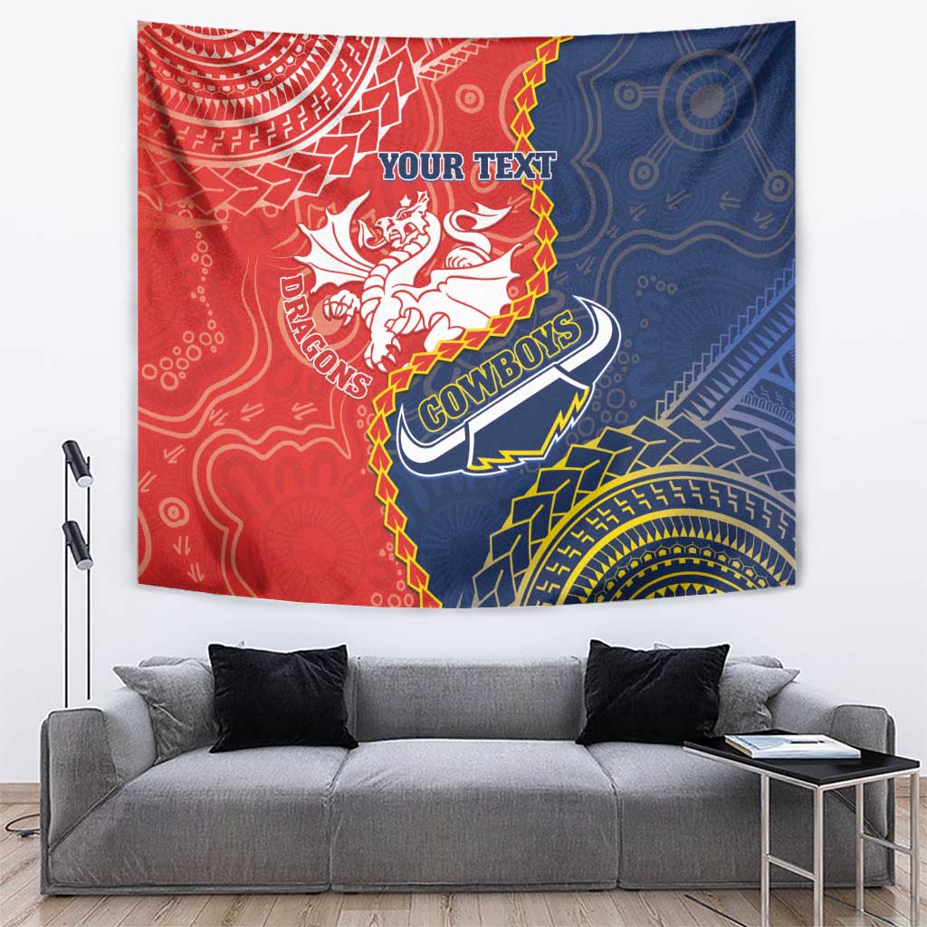 Custom Dragons And Cowboys Rugby Tapestry Aboriginal Mix Polynesian Pattern - Vibe Hoodie Shop