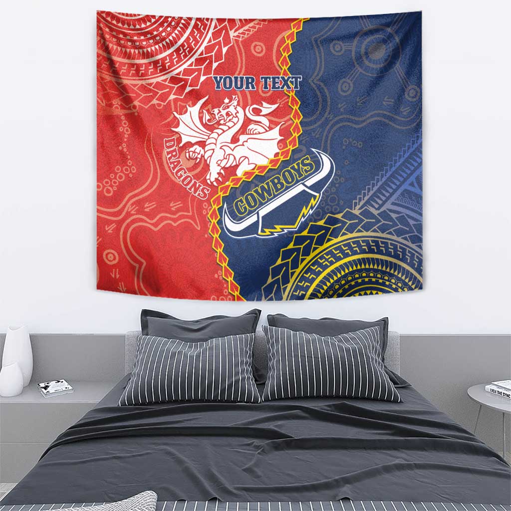 Custom Dragons And Cowboys Rugby Tapestry Aboriginal Mix Polynesian Pattern - Vibe Hoodie Shop