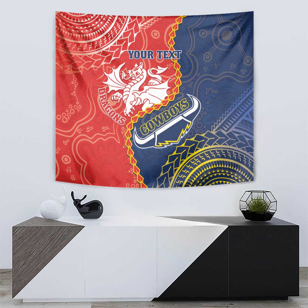 Custom Dragons And Cowboys Rugby Tapestry Aboriginal Mix Polynesian Pattern - Vibe Hoodie Shop