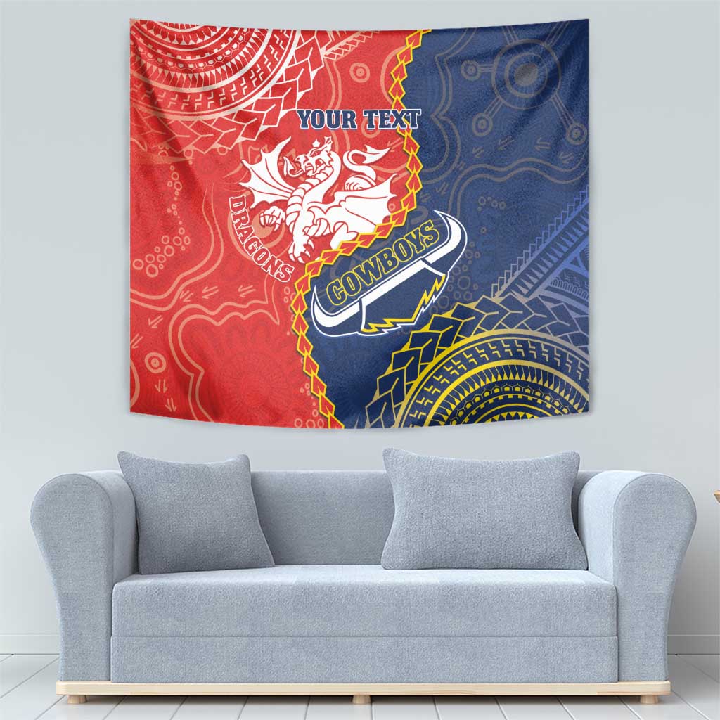 Custom Dragons And Cowboys Rugby Tapestry Aboriginal Mix Polynesian Pattern - Vibe Hoodie Shop