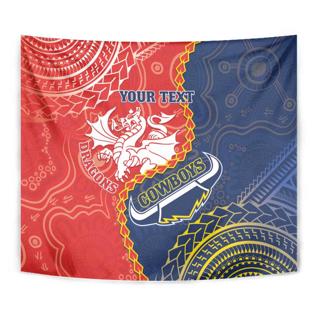 Custom Dragons And Cowboys Rugby Tapestry Aboriginal Mix Polynesian Pattern - Vibe Hoodie Shop