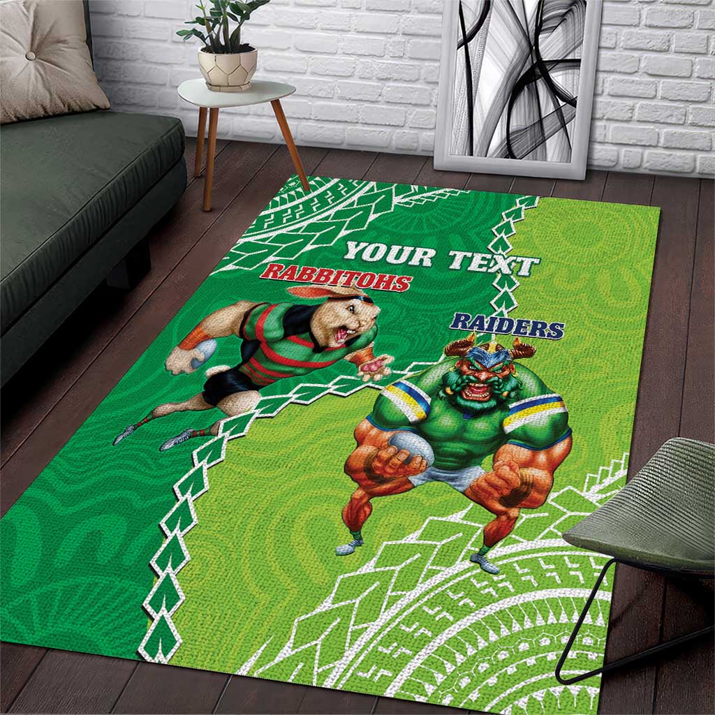 Personalised Rabbitohs And Raiders Rugby Area Rug Aboriginal Mix Polynesian Pattern - Vibe Hoodie Shop