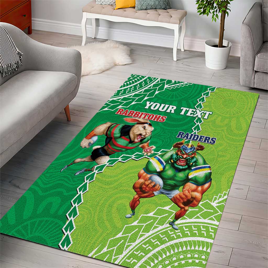 Personalised Rabbitohs And Raiders Rugby Area Rug Aboriginal Mix Polynesian Pattern - Vibe Hoodie Shop