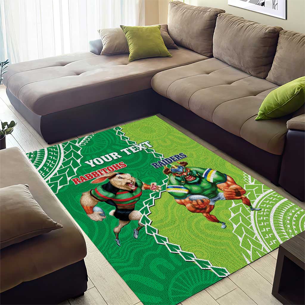 Personalised Rabbitohs And Raiders Rugby Area Rug Aboriginal Mix Polynesian Pattern - Vibe Hoodie Shop