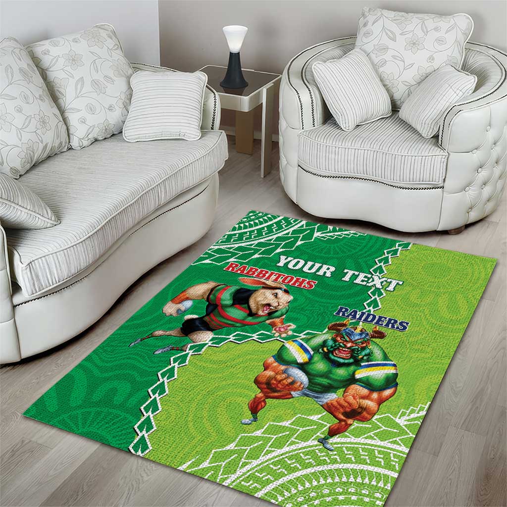 Personalised Rabbitohs And Raiders Rugby Area Rug Aboriginal Mix Polynesian Pattern - Vibe Hoodie Shop