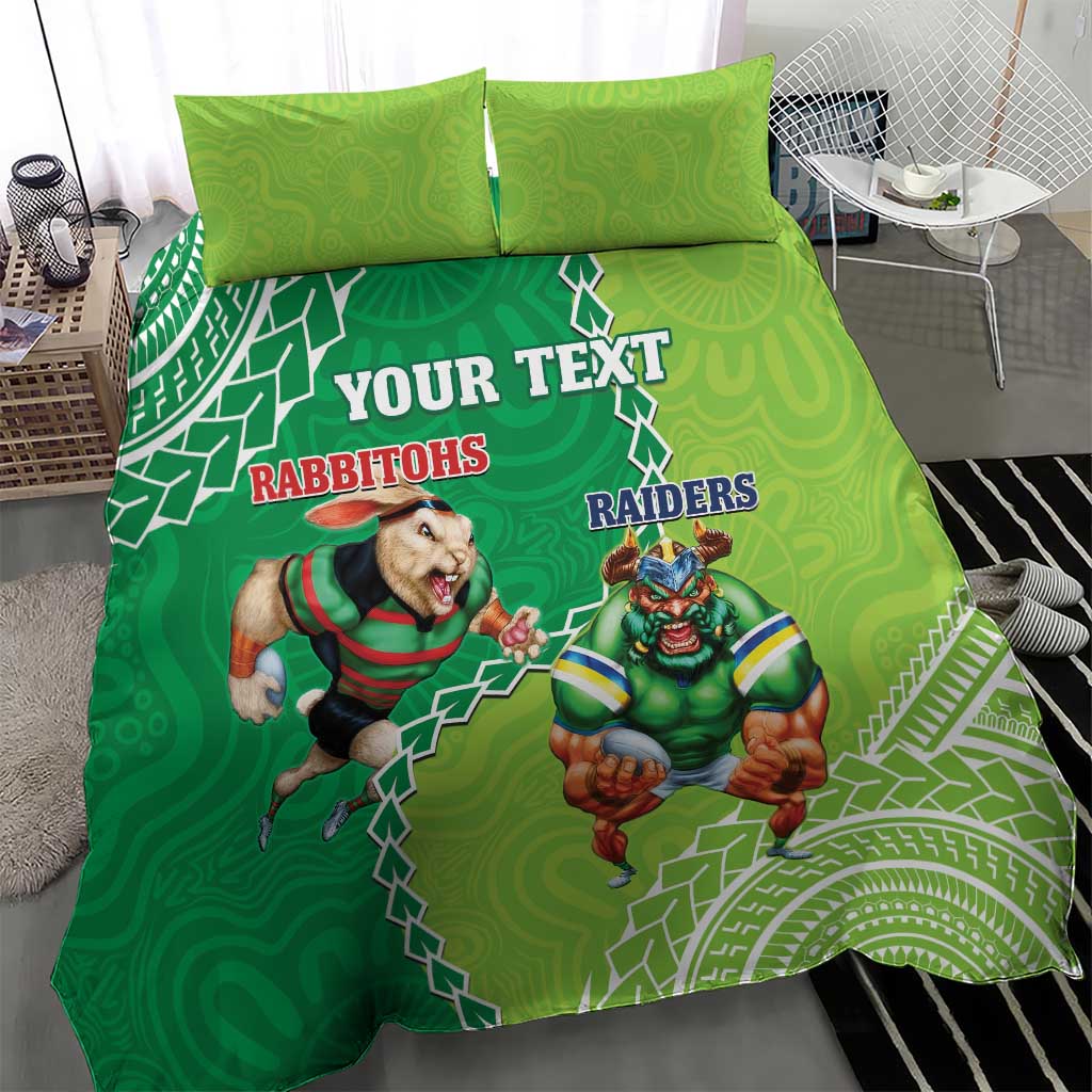 Personalised Rabbitohs And Raiders Rugby Bedding Set Aboriginal Mix Polynesian Pattern - Vibe Hoodie Shop