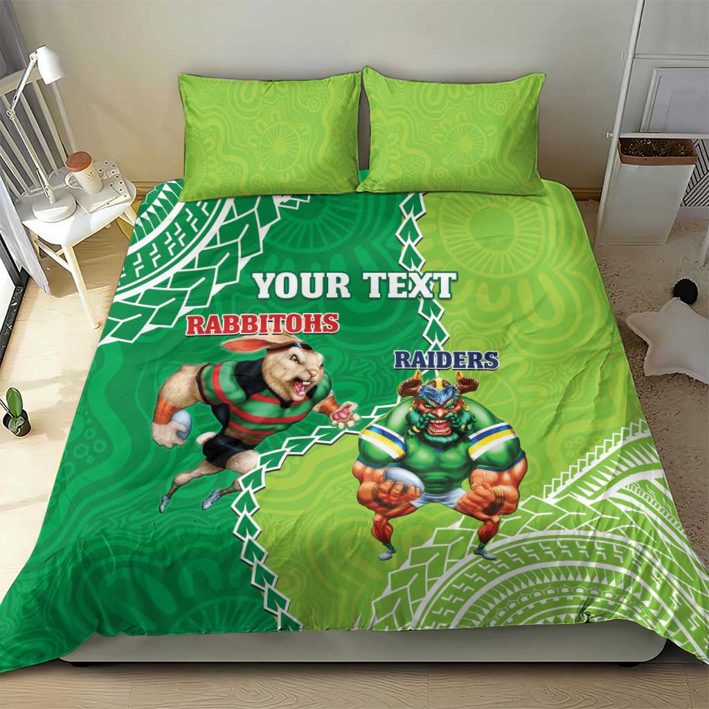 Personalised Rabbitohs And Raiders Rugby Bedding Set Aboriginal Mix Polynesian Pattern - Vibe Hoodie Shop