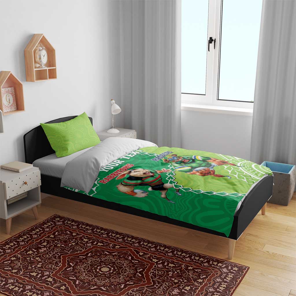 Personalised Rabbitohs And Raiders Rugby Bedding Set Aboriginal Mix Polynesian Pattern - Vibe Hoodie Shop