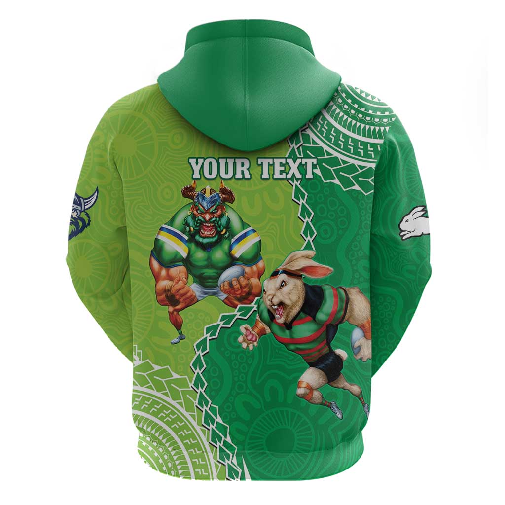 Personalised Rabbitohs And Raiders Rugby Hoodie Aboriginal Mix Polynesian Pattern - Vibe Hoodie Shop