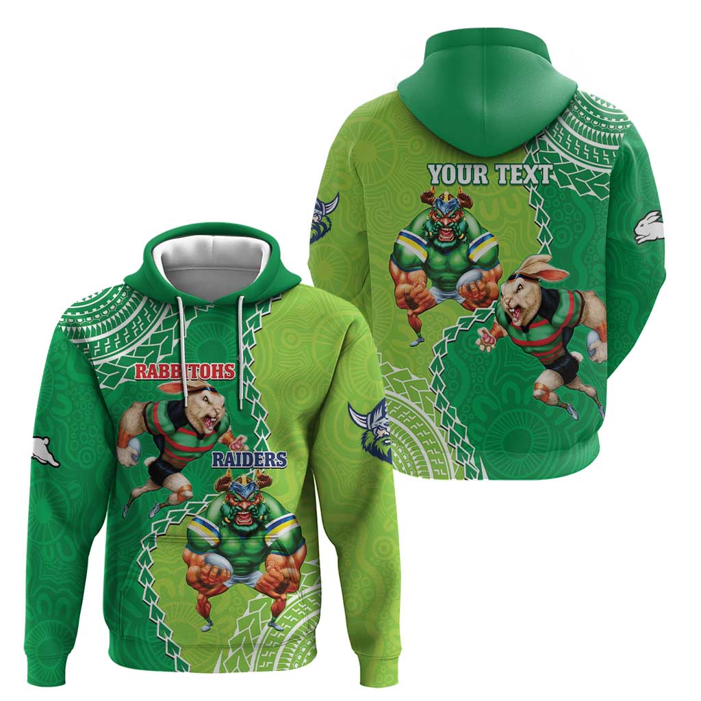 Personalised Rabbitohs And Raiders Rugby Hoodie Aboriginal Mix Polynesian Pattern - Vibe Hoodie Shop