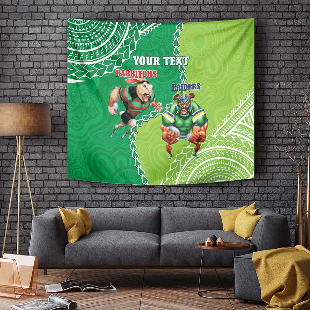 Personalised Rabbitohs And Raiders Rugby Tapestry Aboriginal Mix Polynesian Pattern - Vibe Hoodie Shop