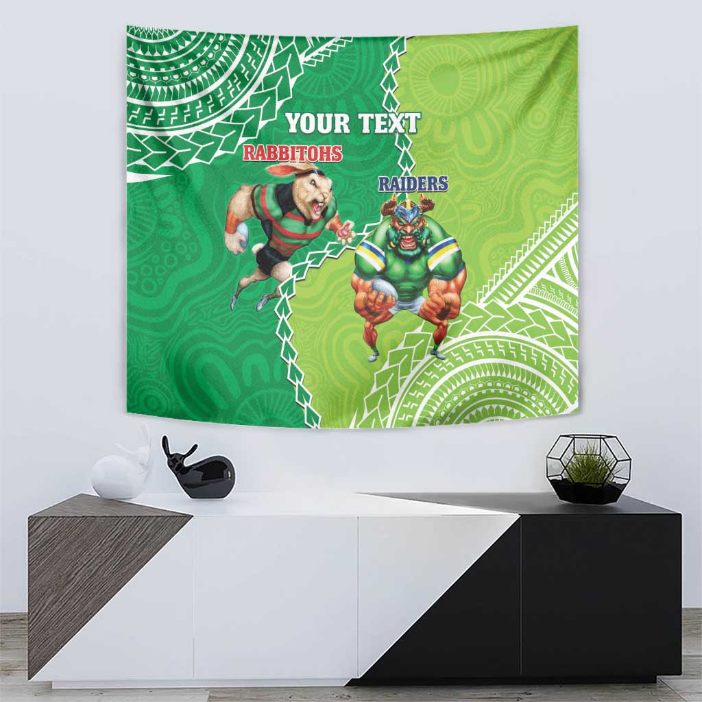 Personalised Rabbitohs And Raiders Rugby Tapestry Aboriginal Mix Polynesian Pattern - Vibe Hoodie Shop