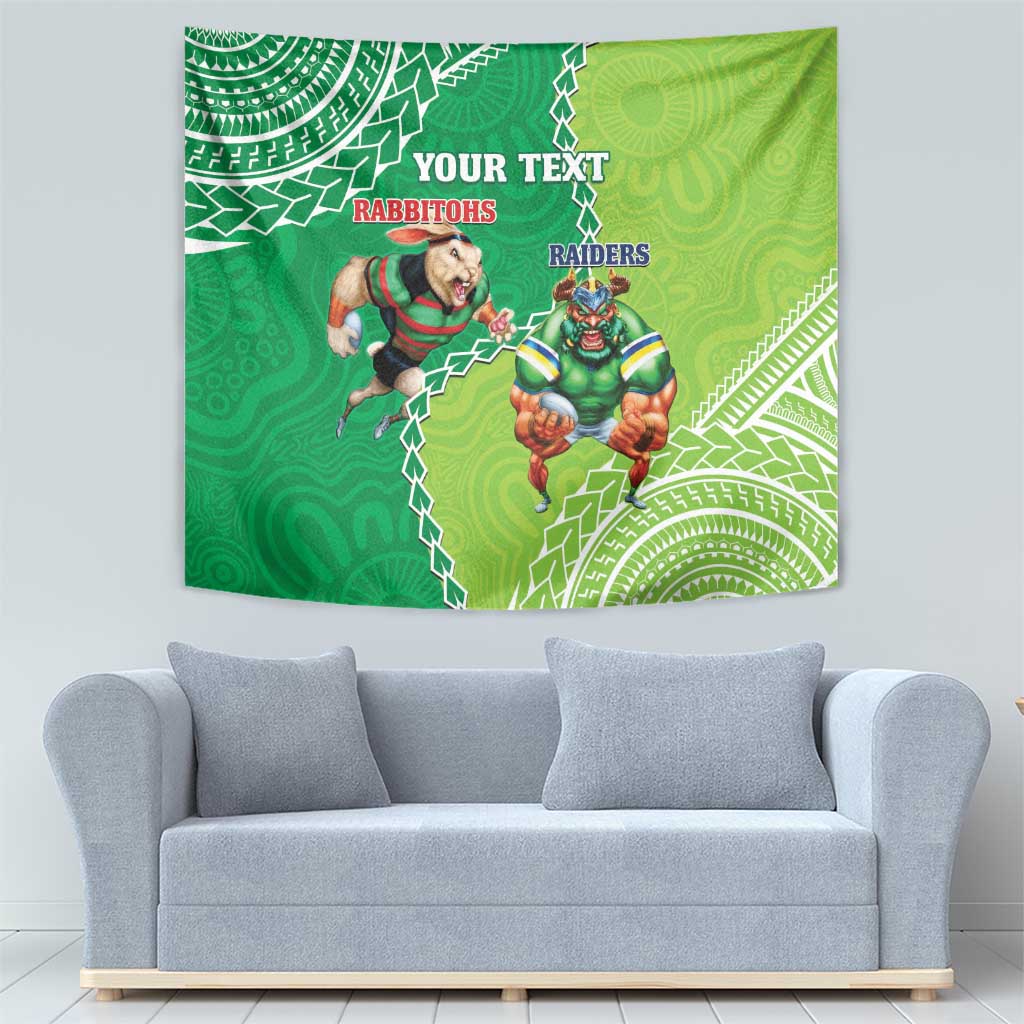 Personalised Rabbitohs And Raiders Rugby Tapestry Aboriginal Mix Polynesian Pattern - Vibe Hoodie Shop