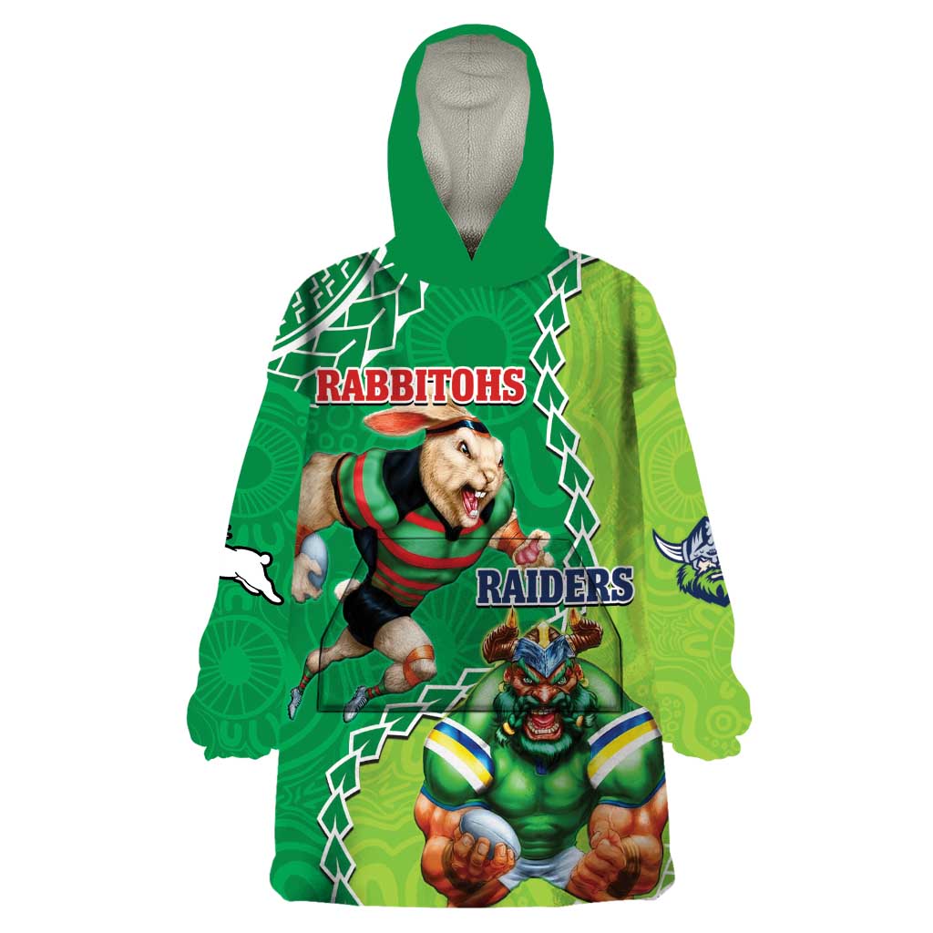 Personalised Rabbitohs And Raiders Rugby Wearable Blanket Hoodie Aboriginal Mix Polynesian Pattern - Vibe Hoodie Shop