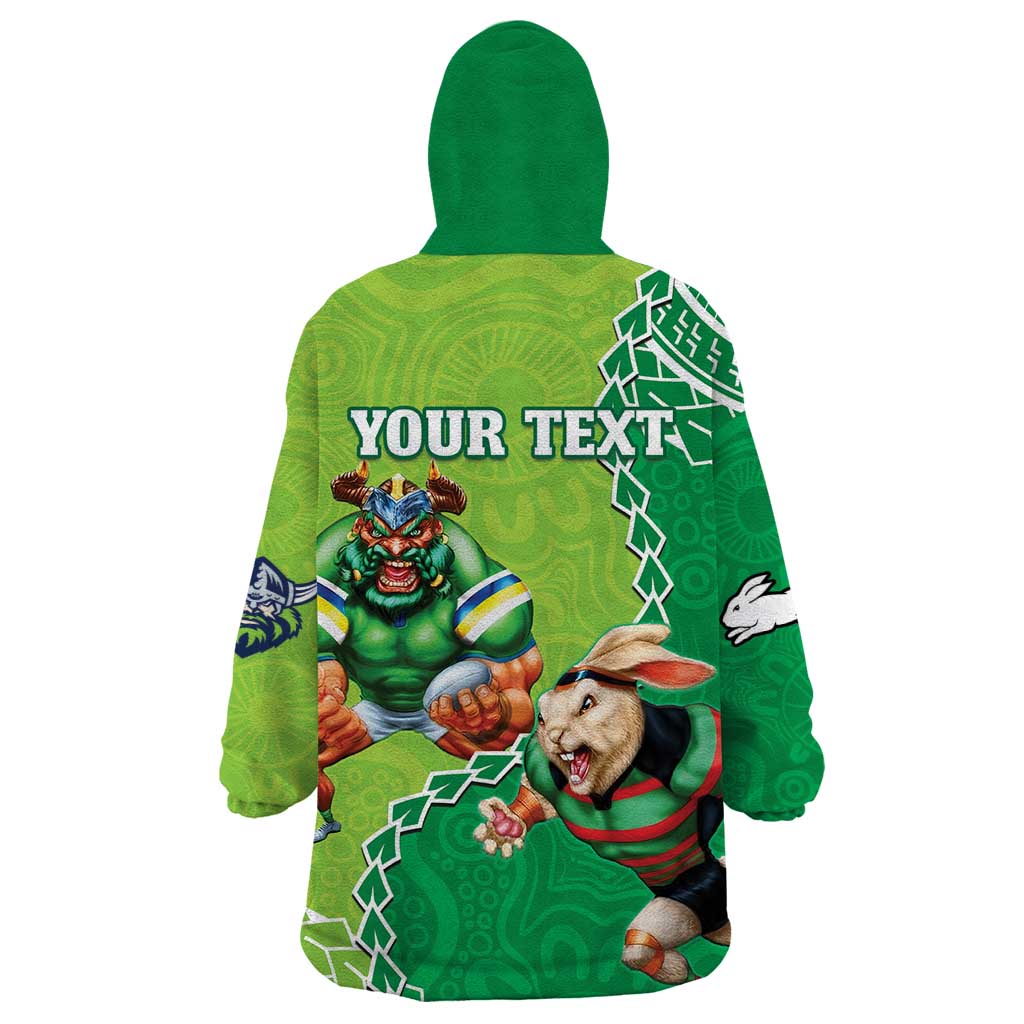 Personalised Rabbitohs And Raiders Rugby Wearable Blanket Hoodie Aboriginal Mix Polynesian Pattern - Vibe Hoodie Shop